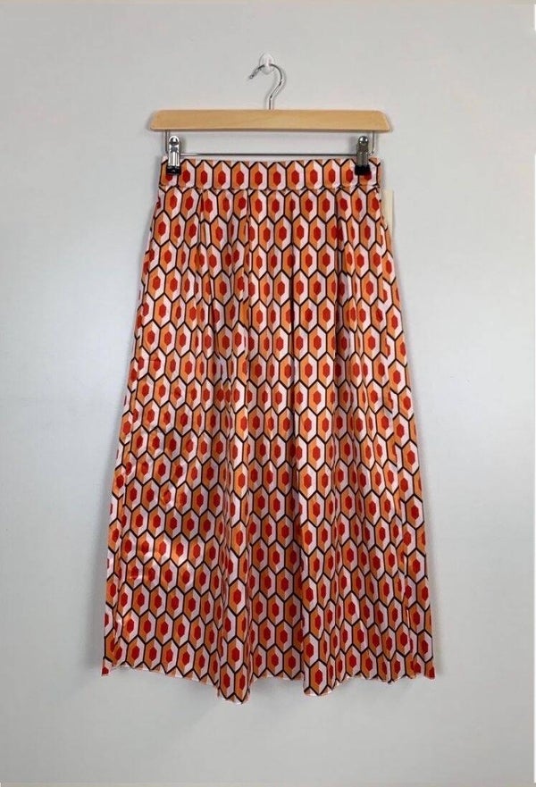 Oranje midi-rok met print