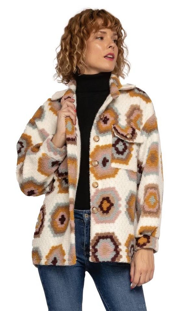 Knitted jacket ecru with pattern