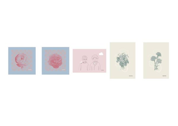 Wenskaarten - ‘Flowers and stars’ : pakketje van 5 verschillende kunstkaarten