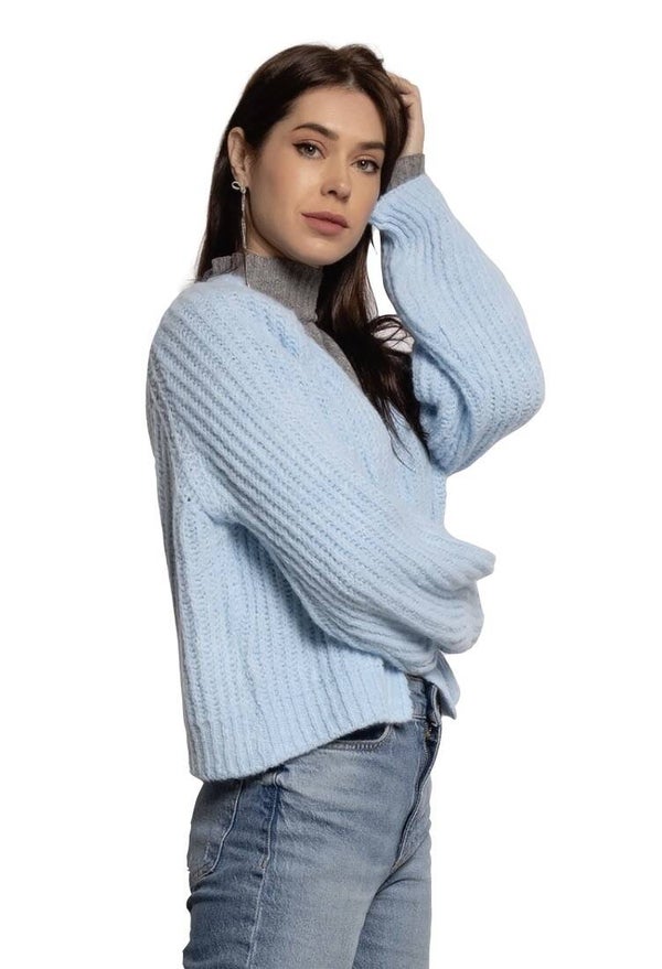 Lichtblauwe vest met strepen