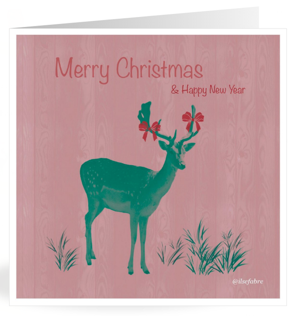 Kerstkaarten - 'Deer pink' - pakketje met 5 kunstkaarten