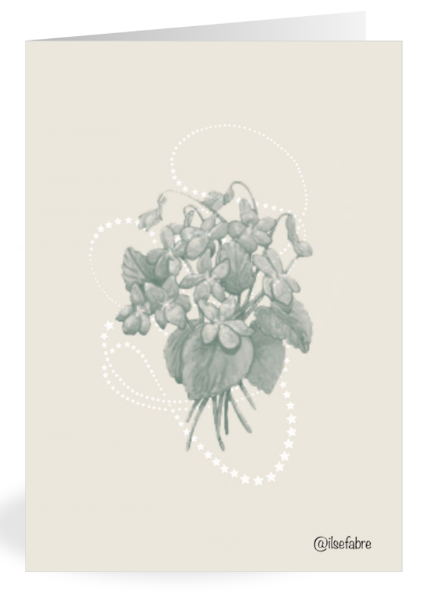 Wenskaarten - 'Flowers & stars Viola' : pakketje van 5 kunstkaarten.