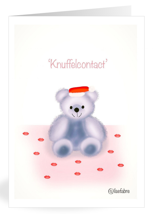 Kerstkaarten - 'Knuffelcontact' - pakketje met 5 kunstkaarten