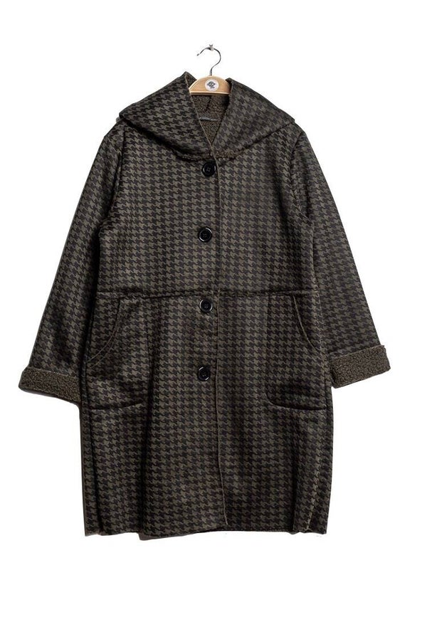 Coat kaki with houndstooth print