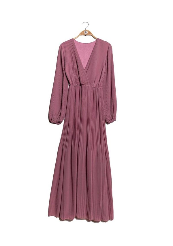 Geplooide wikkeljurk roze