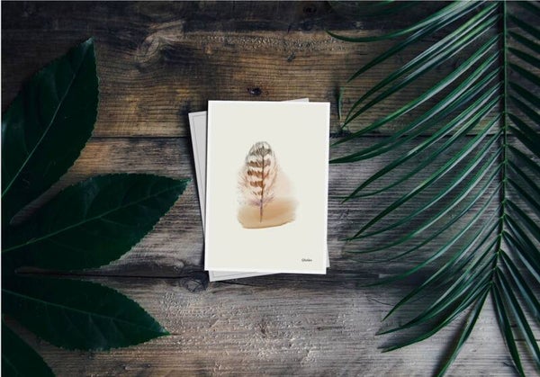 3 wenskaarten ‘Feather brown’
