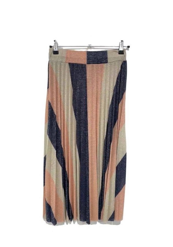 Glanzende, geplooide midi-rok nude