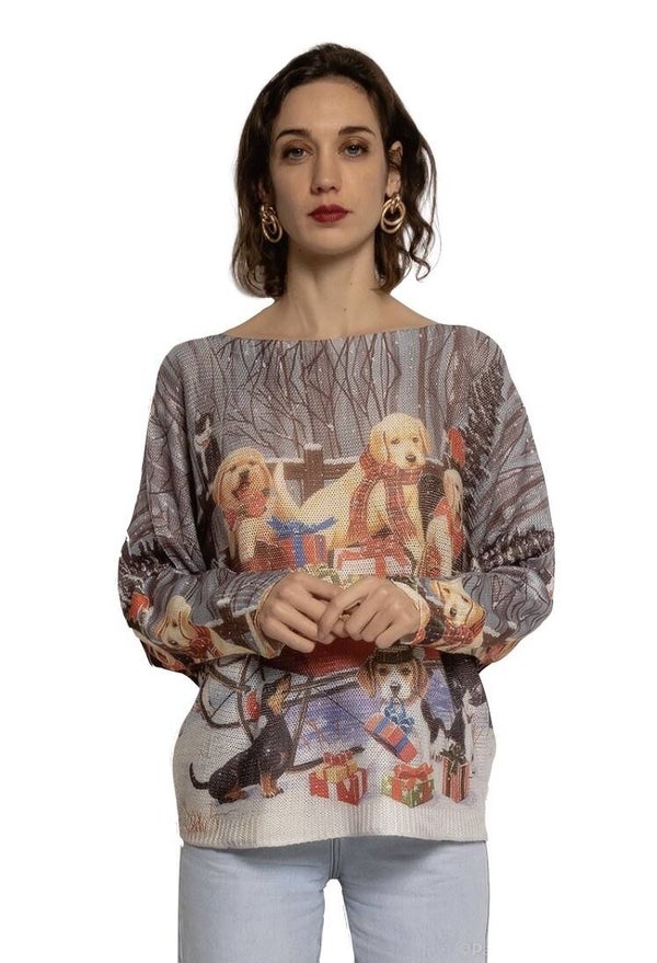 Printed Christmas sweater dark gray