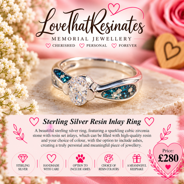 Sterling Silver solitaire cubic zirconia and resin inlay ring