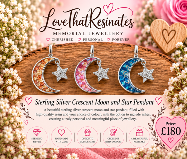 Sterling Silver Crescent Moon and Star Pendant