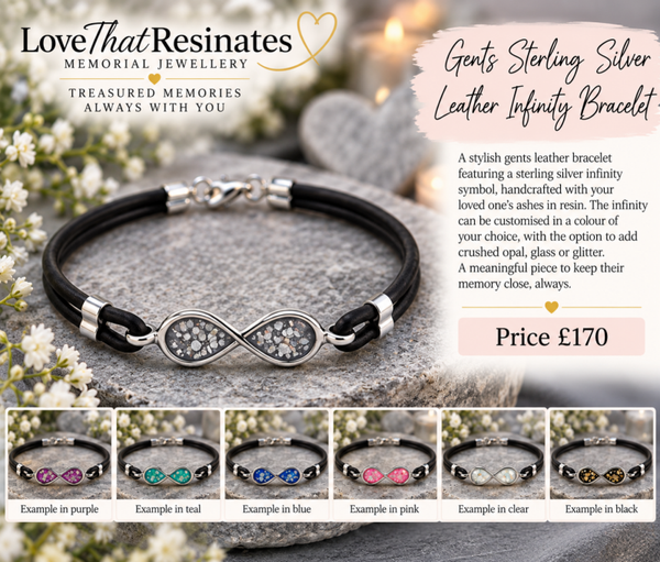 Gents Sterling Silver Leather Infinity Bracelet