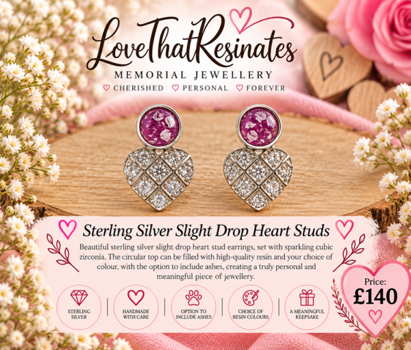Sterling Silver Slight Drop Heart Studs