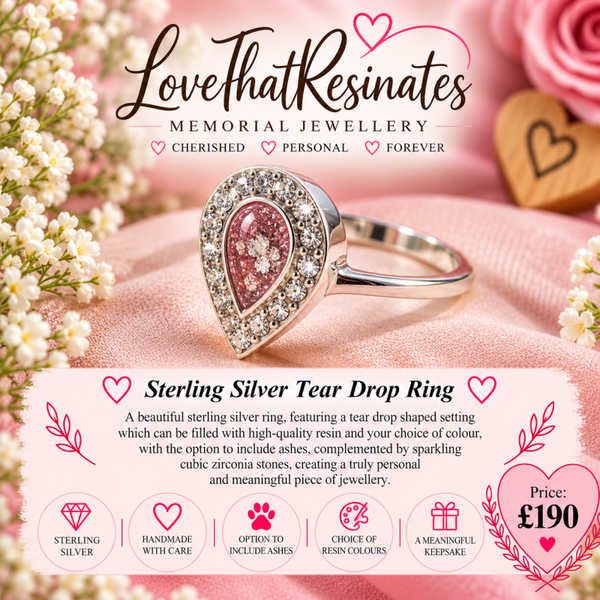 Sterling Silver Tear Drop Ring with cubic zirconia