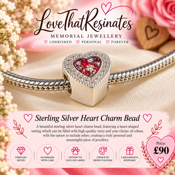 Sterling Silver Heart Charm Bead with Cubic Zirconia