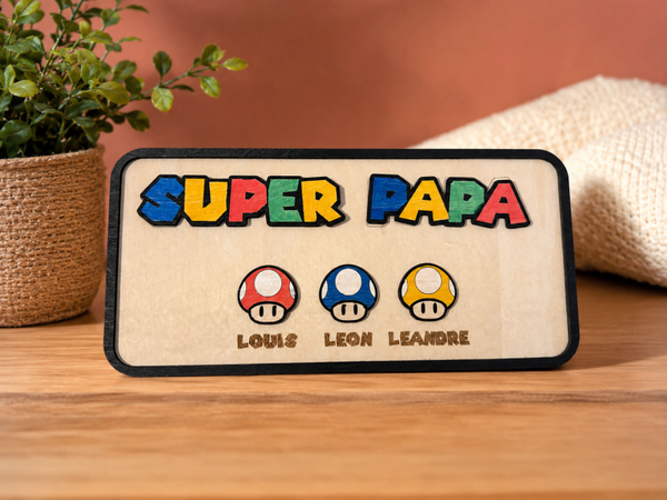 🎮 Plaque personnalisée « Super Papa » – Univers Gaming