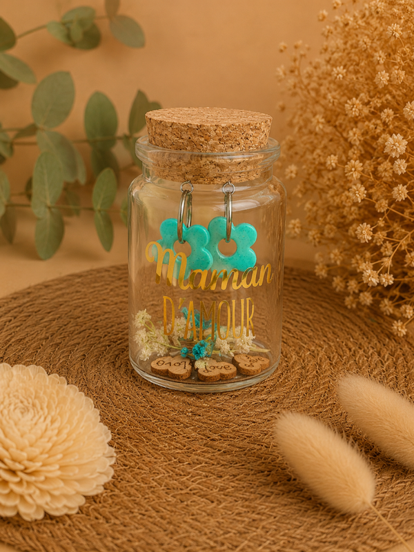 Mini fiole cadeau avec boucles d’oreilles – Cadeau personnalisé plein d’amour
