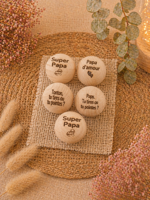 ⚪ Cochonnets Personnalisés en Bois – Cadeau Pétanque Original
