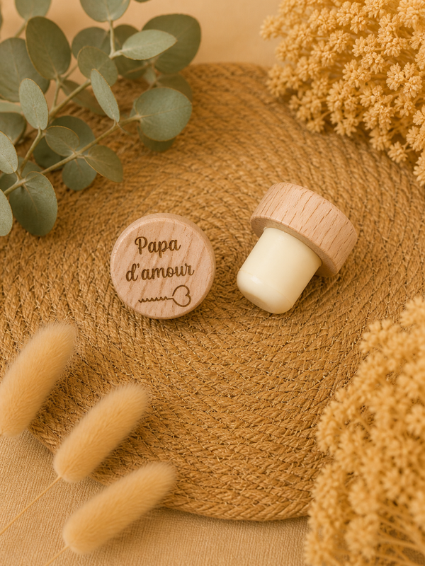 Bouchon de bouteille personnalisé en bois – Cadeau original pour Papa & amateurs de vin