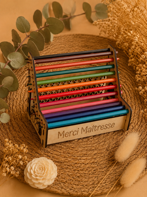Banc à crayons en bois personnalisé – Cadeau original pour maîtresse