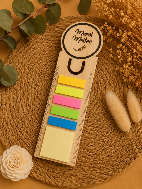 Règle marque-page avec post-it – Cadeau pratique pour maître