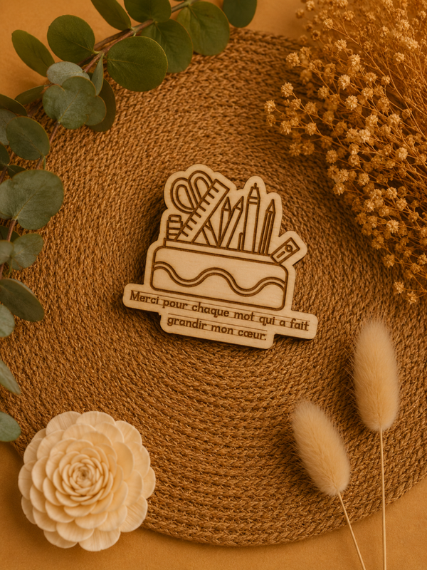 Magnet pot à crayons en bois personnalisé – Cadeau original pour