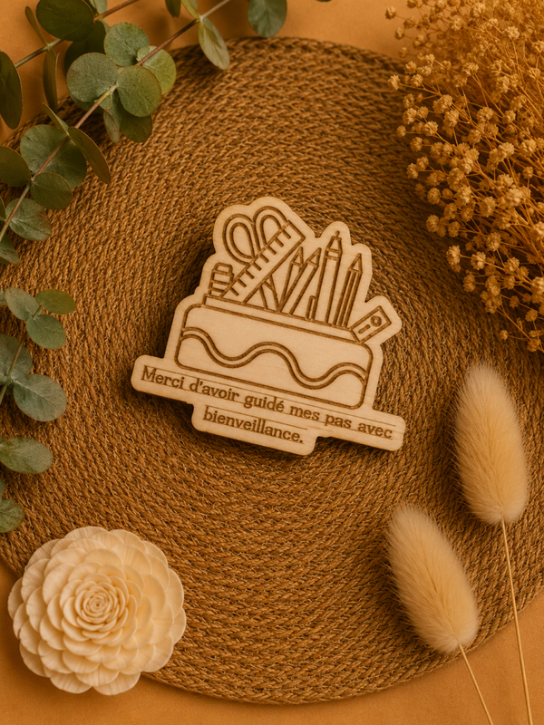 Magnet pot à fournitures en bois personnalisé – Cadeau touchant pour maîtresse