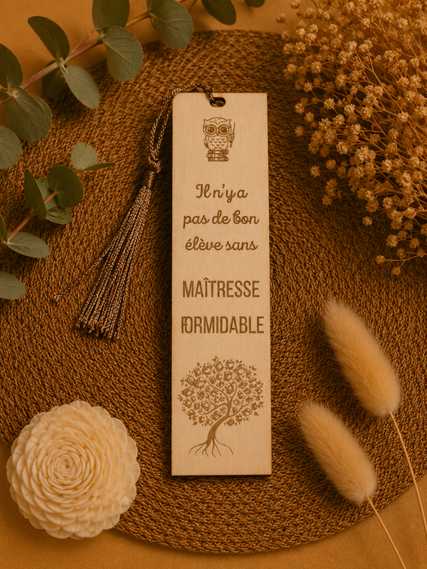 Marque-page en bois personnalisé – Cadeau touchant pour maîtresse
