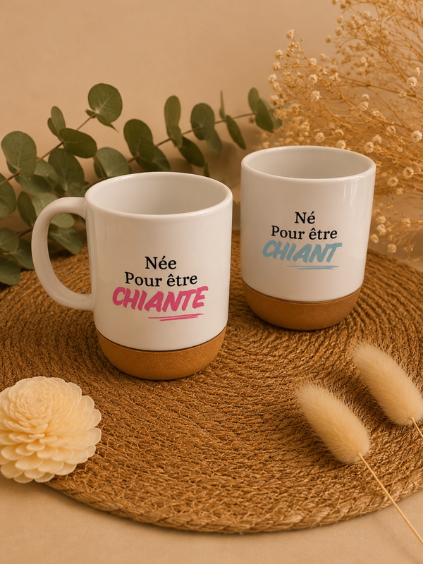 Mugs humoristiques personnalisés – “Né(e) pour être chiant(e)”