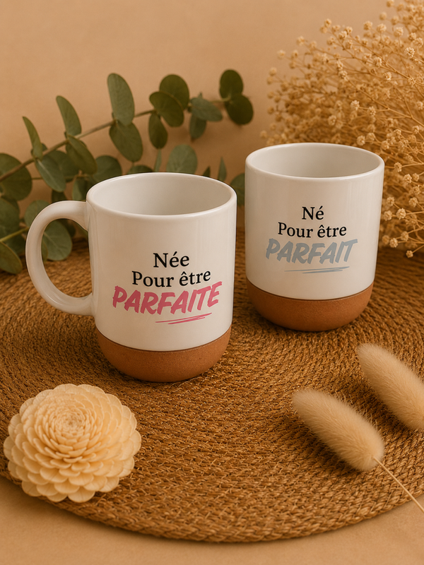 Mugs personnalisés “Né(e) pour être parfait(e)” – Duo original et élégant
