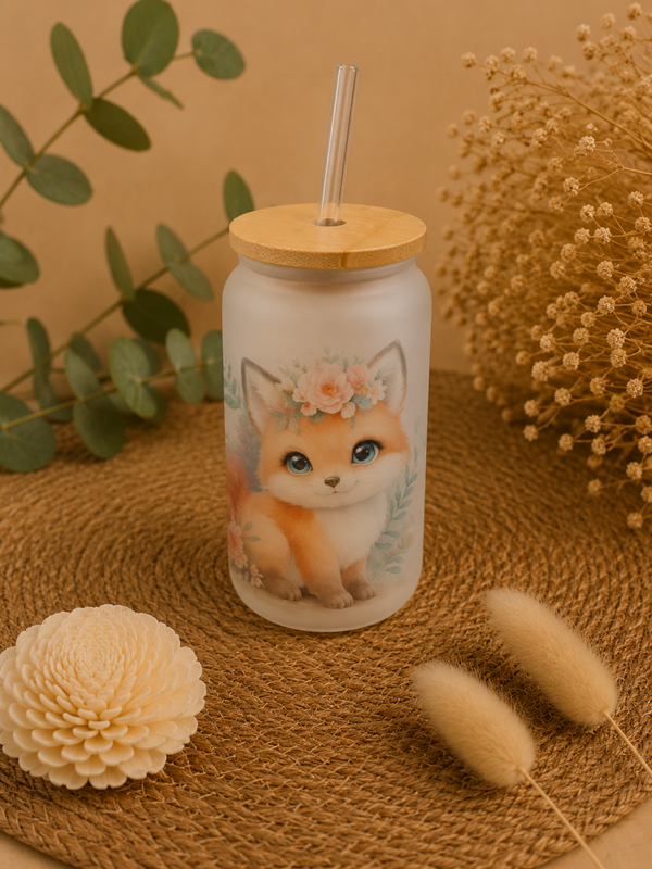 Verre givré personnalisé avec couvercle bambou – Design photo & illustration