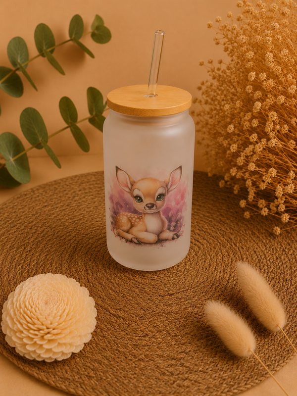 Verre givré personnalisé avec couvercle bambou – Design photo & illustration