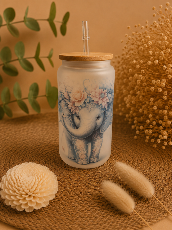 Verre givré personnalisé avec couvercle bambou – Design photo & illustration