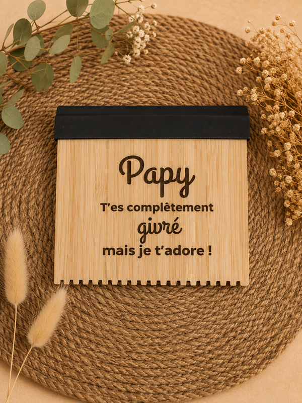 Grattoir à givre personnalisé en bambou – Cadeau original pour Papy