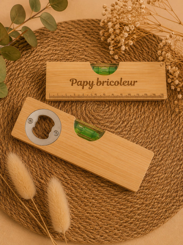 Niveau décapsuleur personnalisé en bois – Cadeau original homme