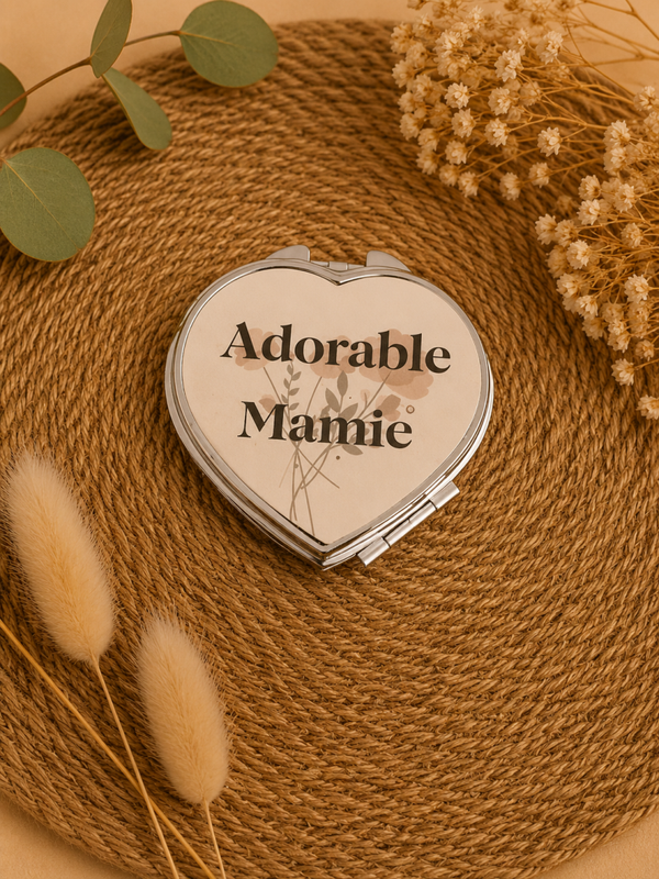 💙 Miroir de poche cœur “Adorable Mamie” – Cadeau tendre et pratique
