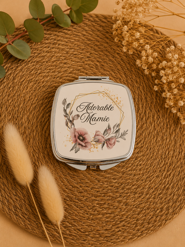 💙 Miroir de poche cœur “Adorable Mamie” – Cadeau tendre et pratique