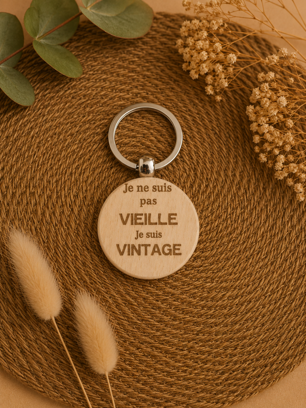 🌿 Porte-clé en bois gravé – Message humoristique