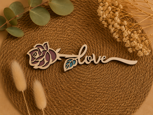 Rose décorative en bois “Love” – Élégance romantique & naturelle