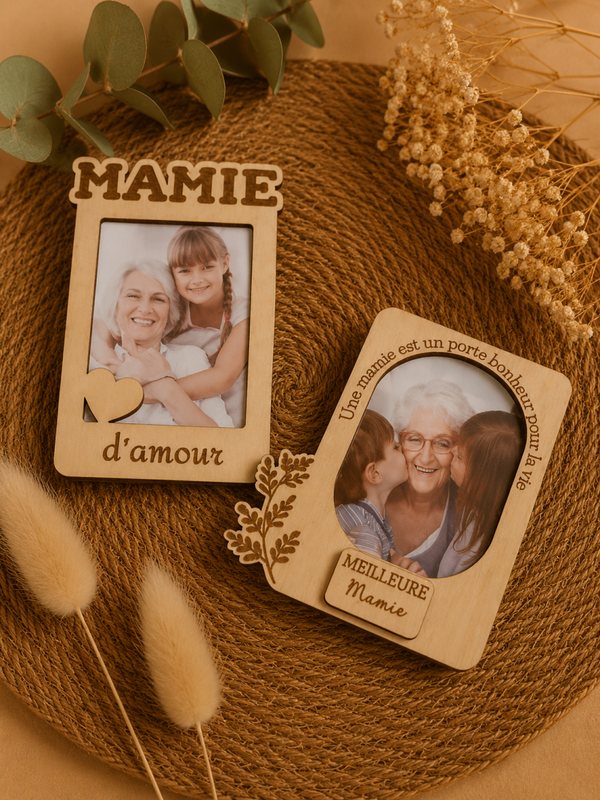 Magnet photo personnalisé en bois – Souvenir unique pour Mamie