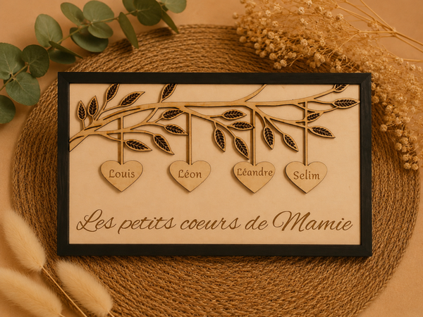 Cadre personnalisé “Les petits cœurs de Mamie” – Décoration familiale pleine d’amour