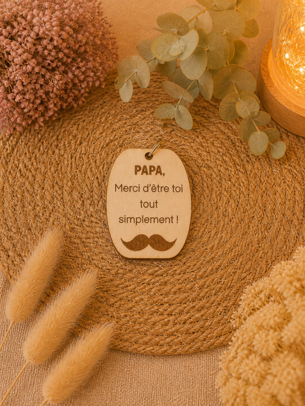 🌿 Porte-clés Papa – Message gravé en bois personnalisé