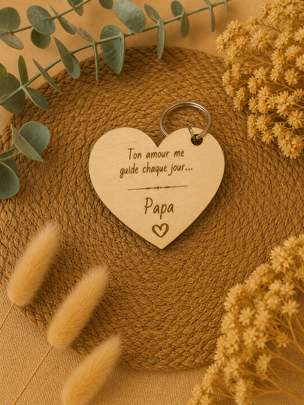🌿 Porte-clés Papa – Message gravé en bois personnalisé