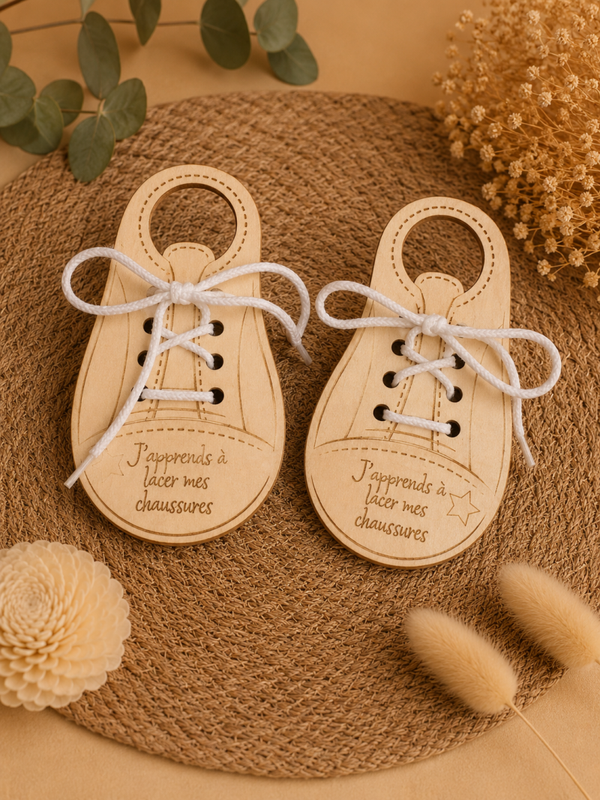 Jeu éducatif en bois – Apprendre à lacer ses chaussures