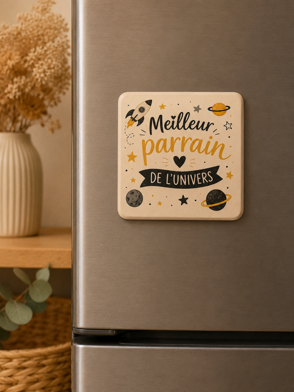 Magnet “Meilleur Parrain de l’Univers” – Cadeau personnalisé plein d’amour