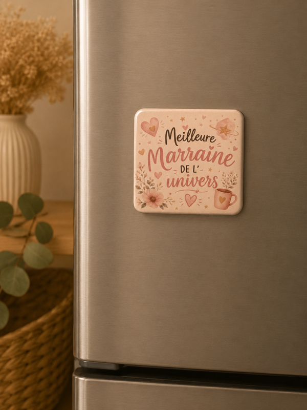 Magnet “Meilleure Marraine de l’Univers” – Cadeau personnalisé plein de douceur