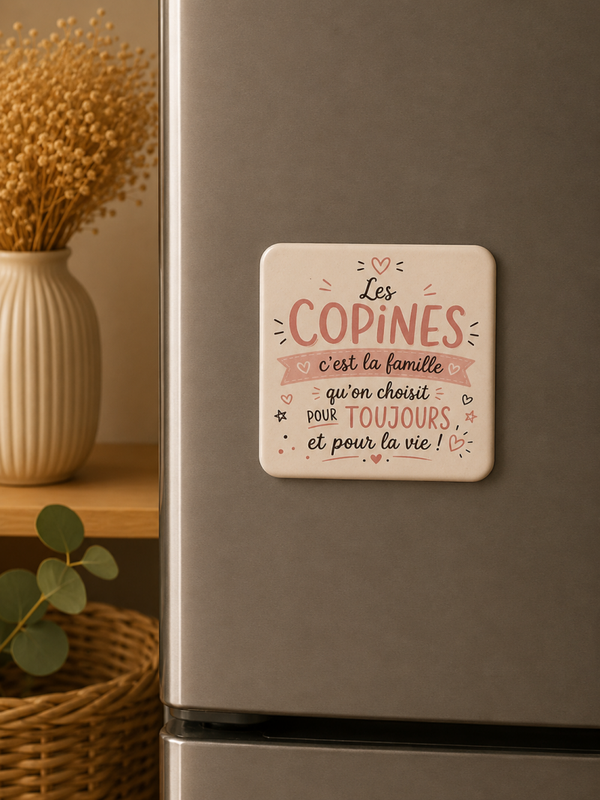 Magnet “Les Copines, c’est la famille qu’on choisit” – Cadeau amitié plein d’émotion