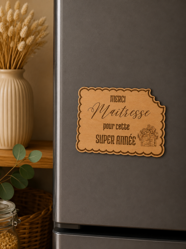 Magnet en bois “Merci Maîtresse pour cette super année”