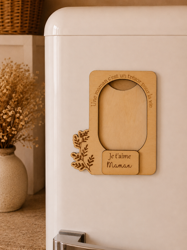 Magnet photo en bois – Je t’aime Maman