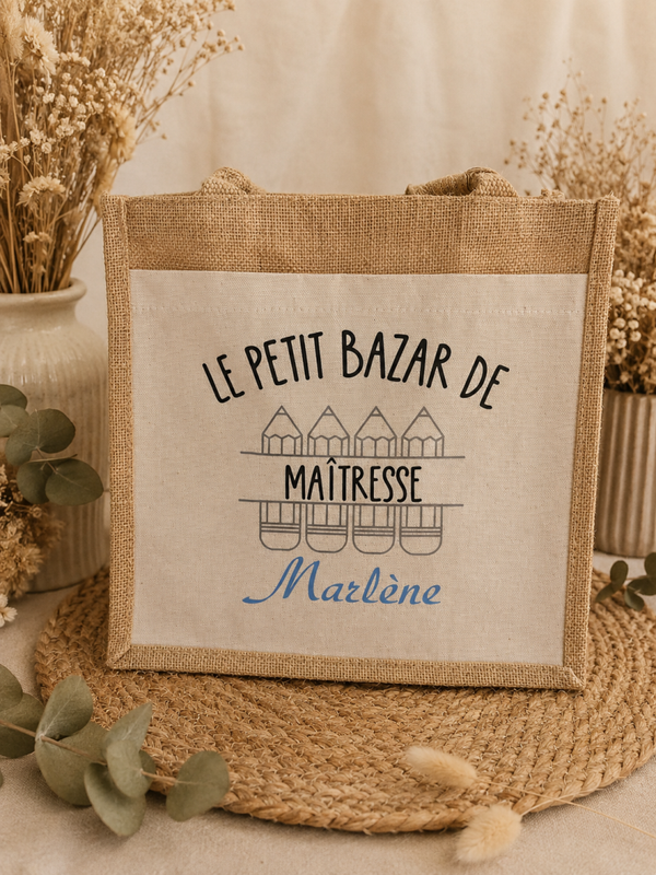 Sac en jute personnalisé – Cadeau Maîtresse