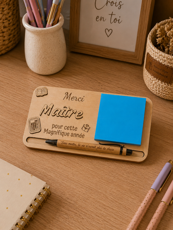 Bloc notes personnalisé en bois – Cadeau Maîtresse / Maître
